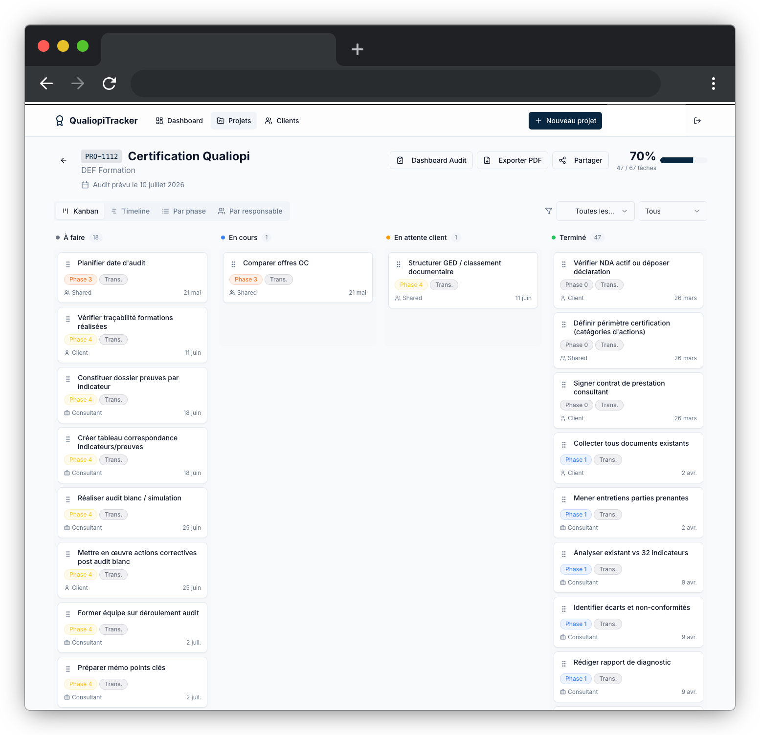 Liste des tâches QualiopiTracker