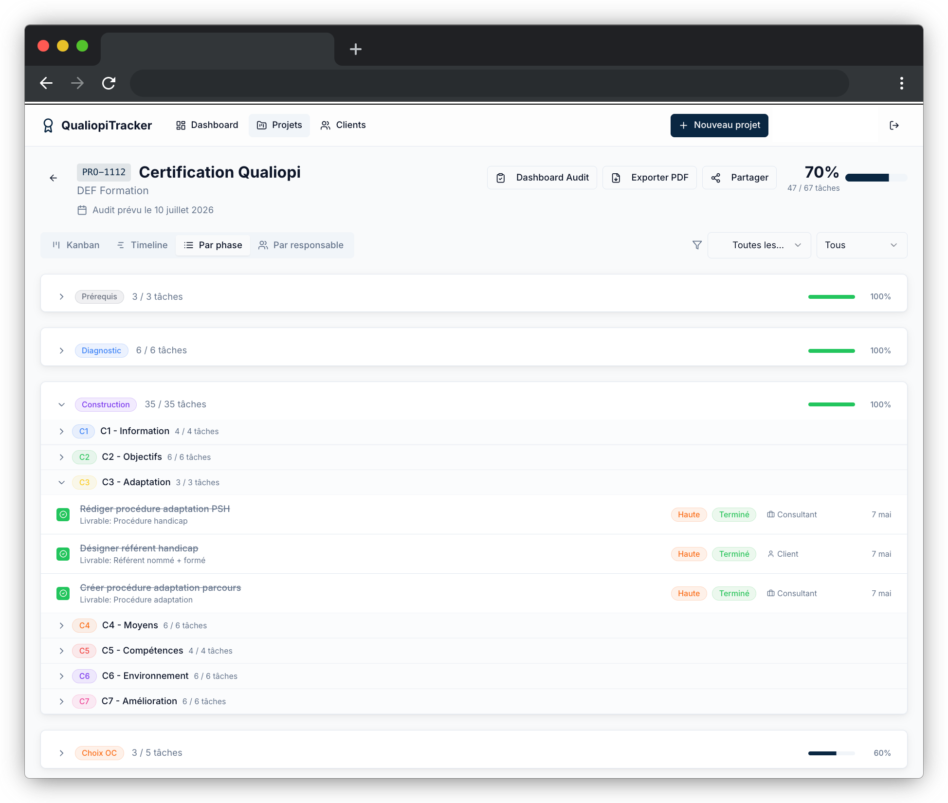Vue par phase QualiopiTracker